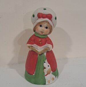 Vintage 70s Jasco Merri Bells Porcelain Christmas Caroler Girl Bell Figurine.